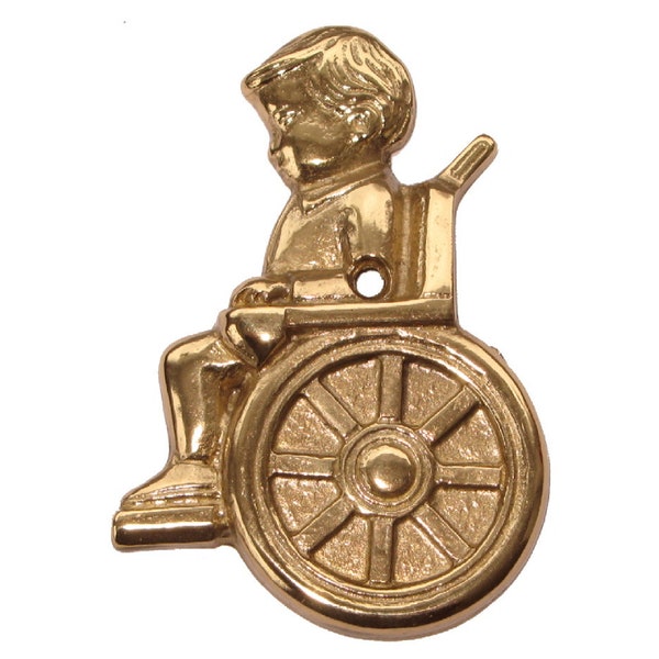 Kind im Rollstuhl-Messing-Guss-Toilettenschild-Messing poliert-Edel verarbeitet-Schild- Türsymbol-HT*167