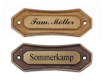 Messing Namensschild--Messing poliert oder Messing brüniert-Mit,oder ohne Gravur-Schild 95 x 35 mm-Schild-HT*183