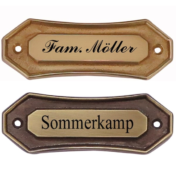 Messing Namensschild--Messing poliert oder Messing brüniert-Mit,oder ohne Gravur-Schild 95 x 35 mm-Schild-HT*183