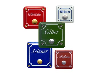 Real Enamel Name Badge Bell Sign 60 x 60 mm to 140 x 140 mm Lasts a Lifetime With Labeling Made in Germany HT*-552