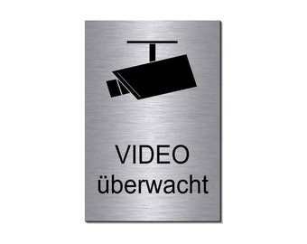Video-Überwacht-Schild-150 x 100 x 3 mm-Edelstahloptik-Aluminium Dibond-Selbstklebend-Hinweisschild-HT*1905-20