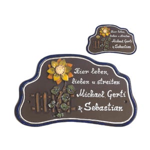 Keramikschild Blume-Namensschild Schild-2 Größen--17x 12 cm od. 23x 15 cm- Auch mit Klingelkontakt- Incl. Kompl.-Beschriftung-HT*6905 + 6906