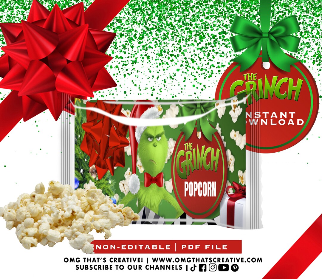 Grinch Popcorn Template-christmas Treats grinch Custom Favors Instant ...