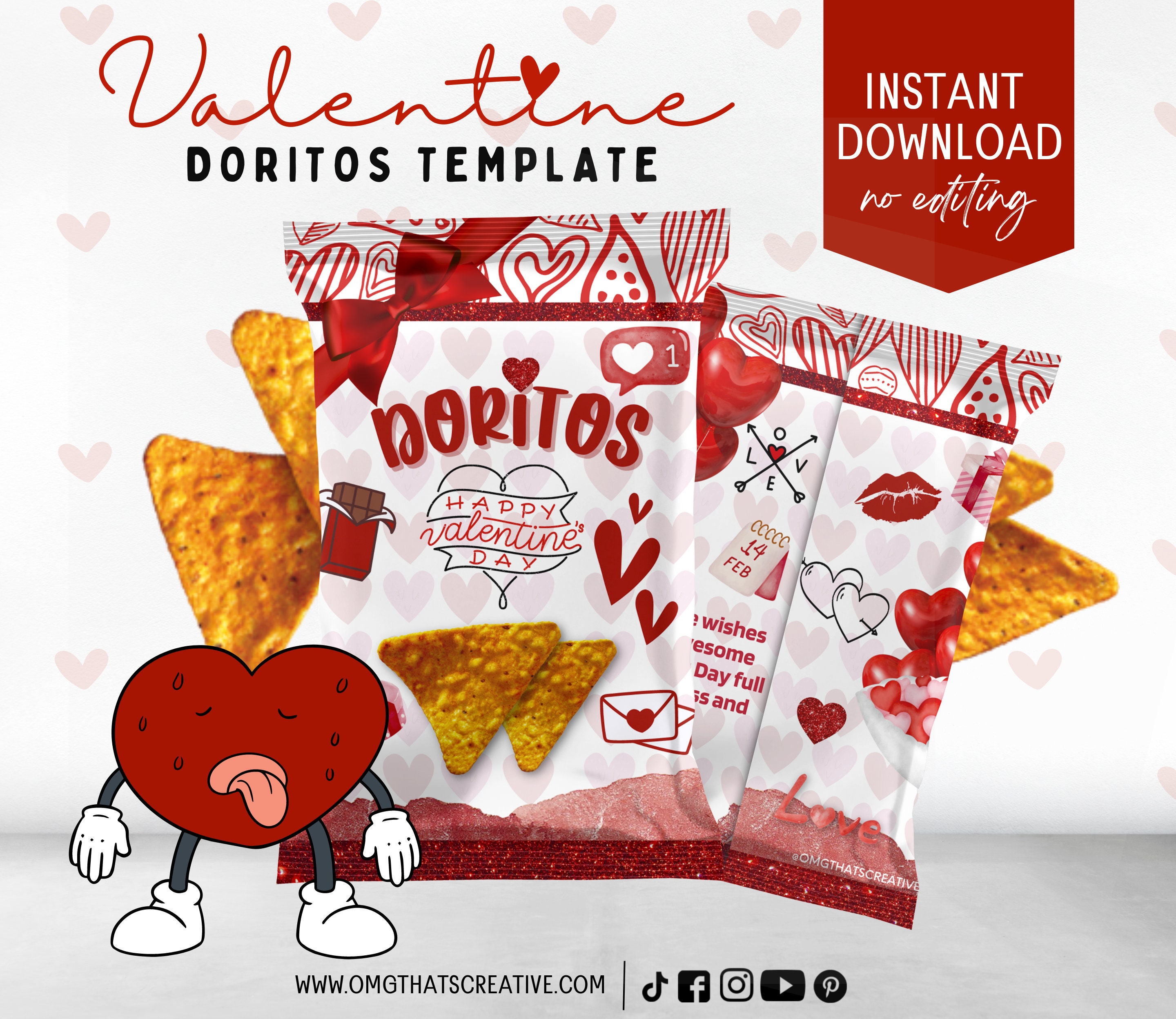 Valentine Doritos Template-valentine's Day Treats favors for Valentine ...
