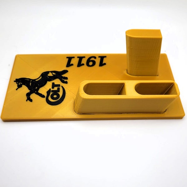 Colt 1911 Gun & Magazine Stand/Support. Handgun Display. Gold/Black.