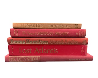 Vintage Red Shades Hardcover Books Decor Staging Library Cottage Core Lot of 5