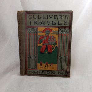 Antique Book: Gulliver&#39;s Travels, Words of One Syllable Victorian Binding Pictorial Cover Art