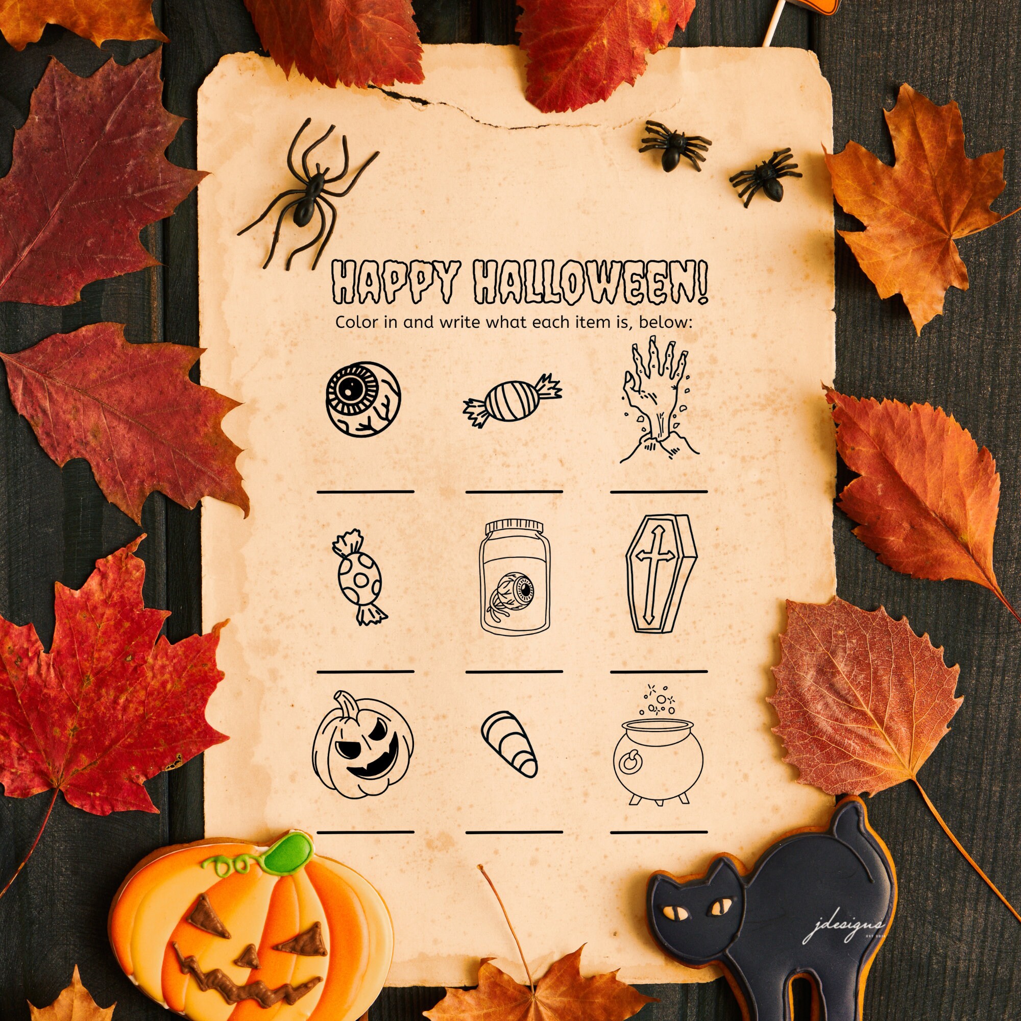 Halloween Interactive Coloring Page - Etsy