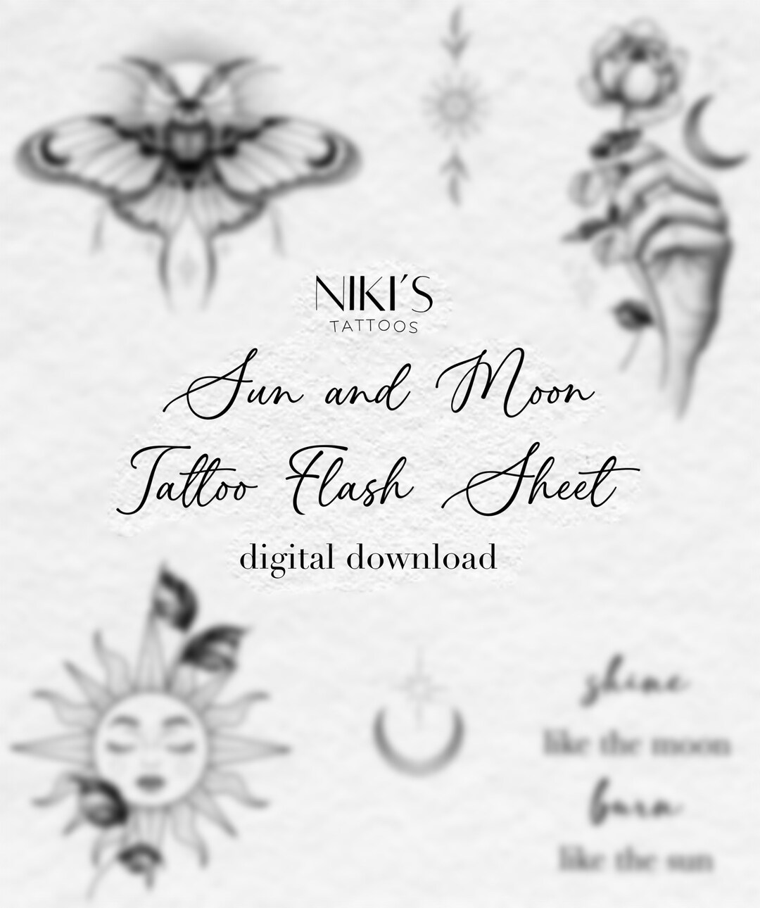 Sun and Moon Tattoo Flash Sheet Digital Download - Etsy