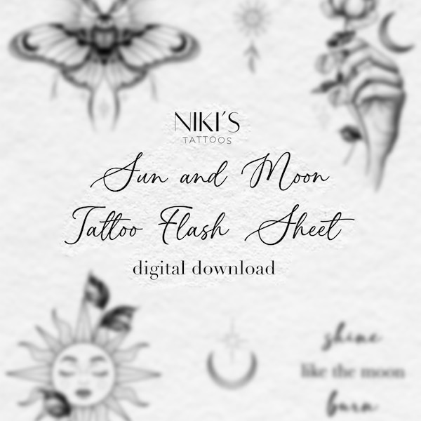 Sun and Moon tattoo flash sheet digital download