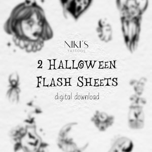 2 Halloween spooky flash tattoo sheets
