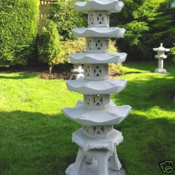 Asiatische Laterne Beleuchtung Pagode 5 Steinlampe Japan 105cm Lichtgrau Garten Dekoration