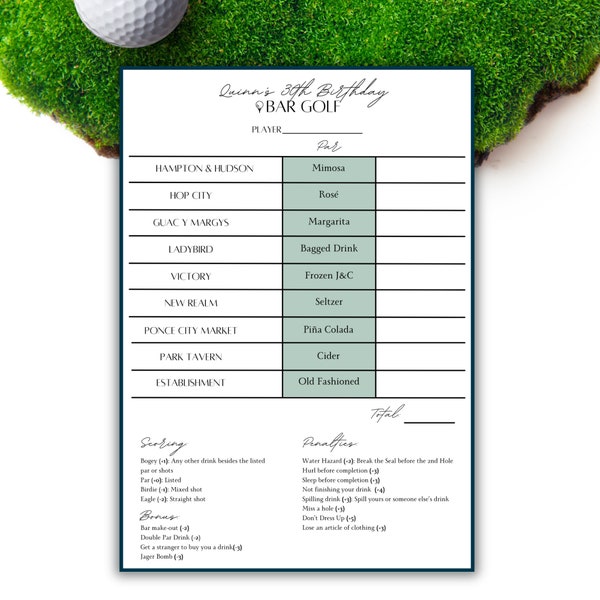 Birthday Bar Golf Score Card | Birthday Pub Crawl | Digital Download