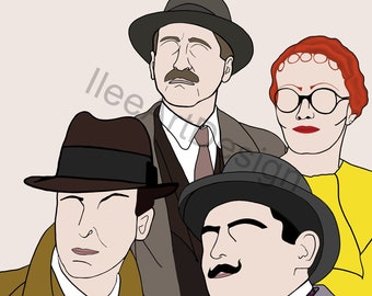 Art Print of Hercule Poirot and friends, Digital Download Print, Wall Decor, Large Printable Art, Downloadable Prints