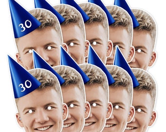 Personalised Birthday Photo Face Masks with Hats - Pack of 10