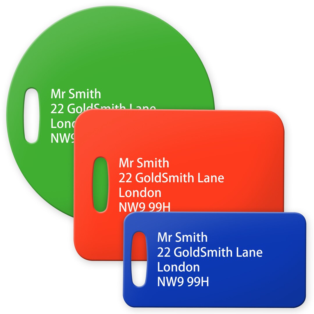 Personalised Luggage Tags different Sizes Comes With Clear Loop