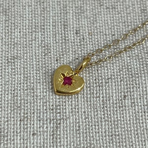18k solid gold heart pendant, July birthstone natural ruby delicate charm, Minimalist dainty gemstone necklace, Gift for her, Christmas gift