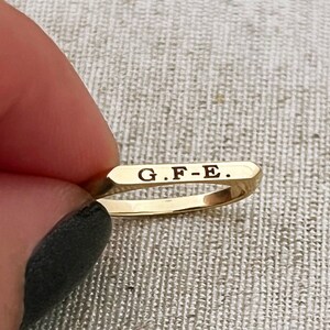 Solid gold rectangle engraved signet ring, Dainty 18K gold name ring for her, Initials personalized text ring gift for girlfriend image 4