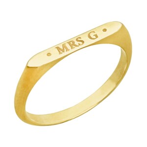 Solid gold rectangle engraved signet ring, Dainty 18K gold name ring for her, Initials personalized text ring gift for girlfriend image 5