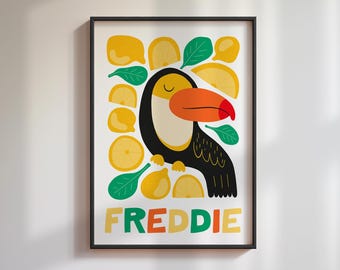 Personalised Toucan Poster – Colourful Jungle Nursery Print, Kids Room Wall Art