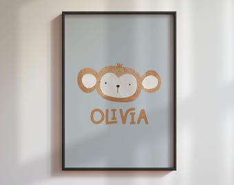 Personalized Name Monkey Wall Decal For Nursery - Custom Kids Room Decor, Wide 28x16 Inch - View #6