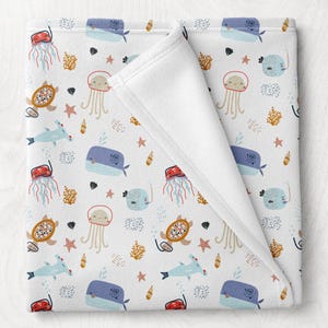 Sea Life Baby Blanket: Soft Polyester Fleece, Nautical Nursery Decor