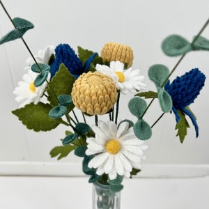 Felt wildflower bouquet, yellow and blue wildflowers