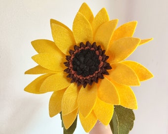 Felt Sunflower: Handmade Wool Blend Flower, Flexible Stem
