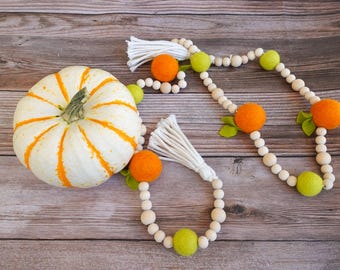 Felt Orange and Wood Bead Garland