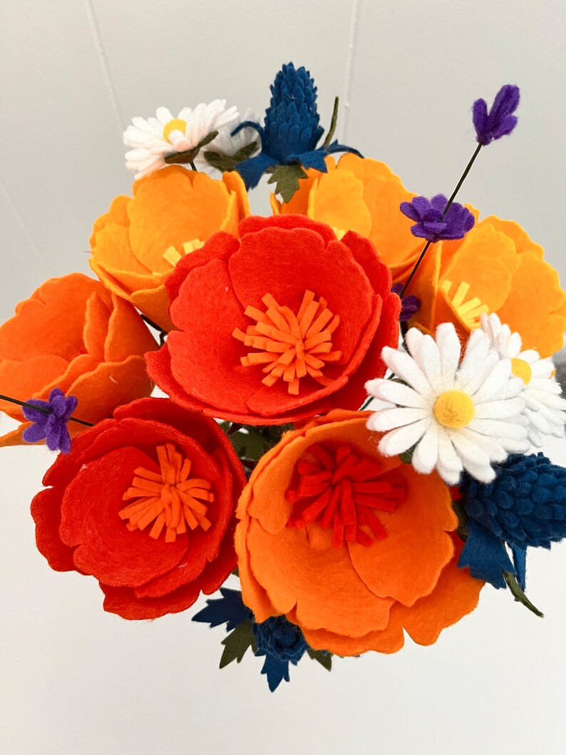 Felt California poppy and wildflower bouquet Sierra Nevada