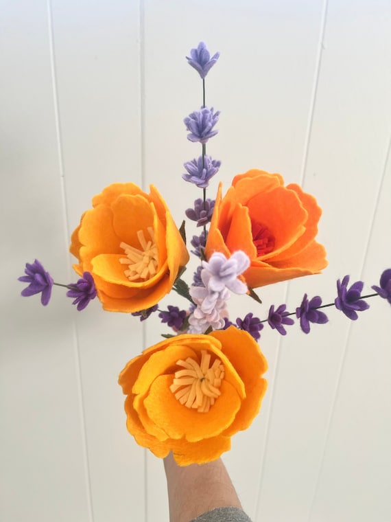 Felt California Poppy and Lavender Bouquet - Etsy