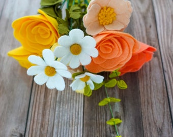 Felt coral peach rose bouquet