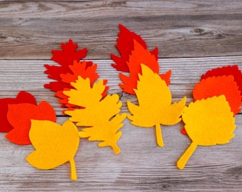 Die cut wool felt fall leaves, set of 12