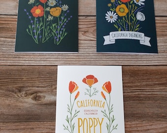Rose Balayan x Scarlet Marigold Note Cards, California Poppy Cards