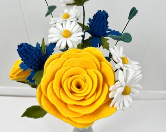 Handmade Felt Flower Bouquet – Yellow & Blue Wildflower Arrangement