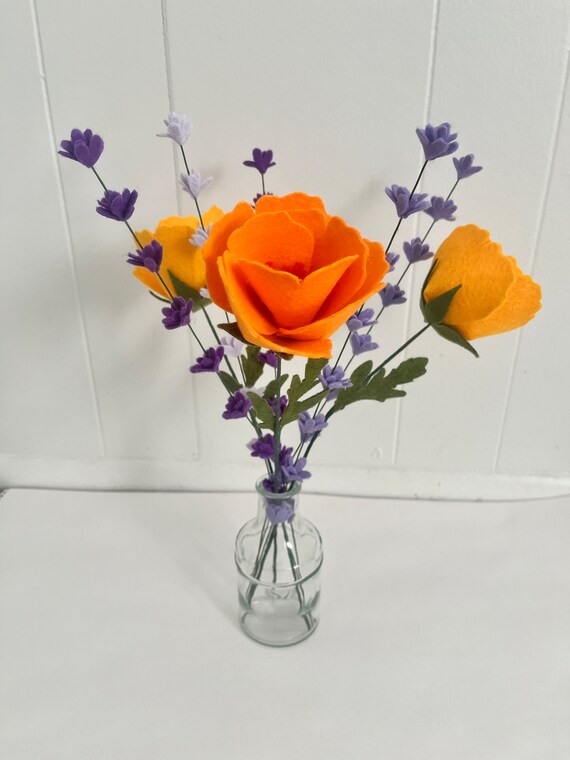 Felt California Poppy and Lavender Bouquet - Etsy