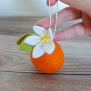 Felt Orange Ornaments: Wool Decor with Blossom - Set of 2