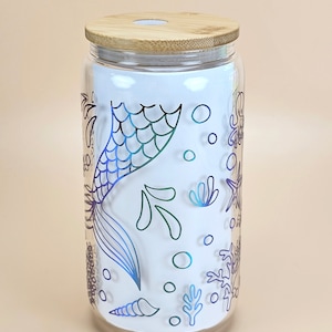 Under the Sea | Mermaids | 16oz Glass tumbler with bamboo lid | Glass beer can