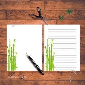 Papelería de bambú, papel de descarga digital, papelería floral, papel de cuaderno, papel rayado, papel en blanco, escritura de cartas de plantas de bambú