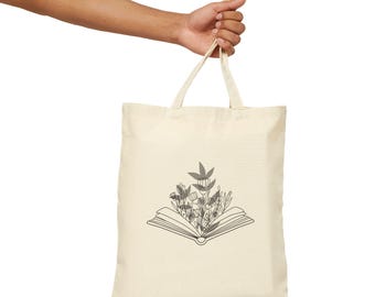 Baumwollsegeltuch Einkaufstasche, Einkaufstasche, Einkaufstasche für Bücherliebhaber, Liebe lesen, Einkaufstasche mit Blumen