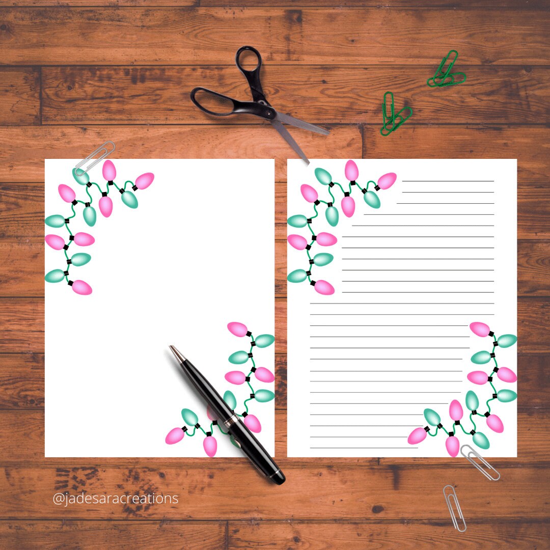 Holiday String Lights Stationery, Lined & Blank Paper (digital Download ...