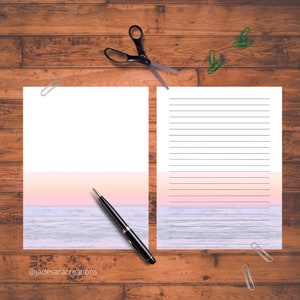 Pôr do sol, papelaria sobre água, papel para download digital, papelaria floral, papel para caderno, papel pautado, escrita de cartas em papel em branco