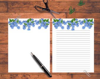 Blommigt brevpapper, linjerat och blankt papper (digital nedladdning)