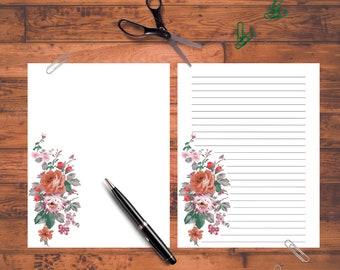 Blommigt brevpapper, linjerat och blankt (digital nedladdning)