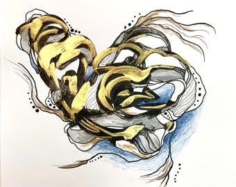 Storm Cloud: Black and Gold Abstract Painting on Paper