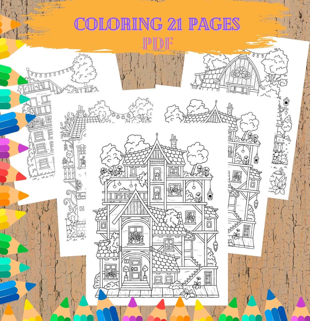 Colourable House House Coloring Pages: Cozy Homes, Cottages (digital PDF) - Etsy
