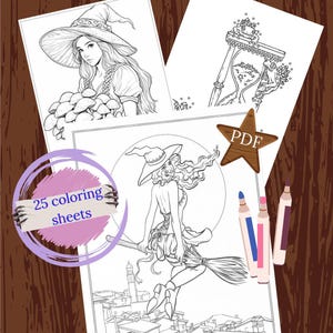 Witch Coloring Pages | Crystal Coloring Page | Witch Coloring Book | Witch Aesthetic | Adult Coloring Book | Printable Coloring Pages