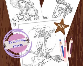 Witch Coloring Pages: Mystical Designs (Digital PDF)