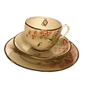 Heirloom Quality, Delicate Handpainted Japanese Kutani Eggshell Porcelain, Tea Trio Set