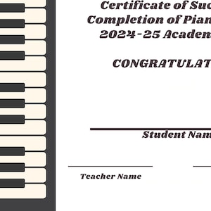 Piano Certificate of Achievement 24-25 with Piano Keys